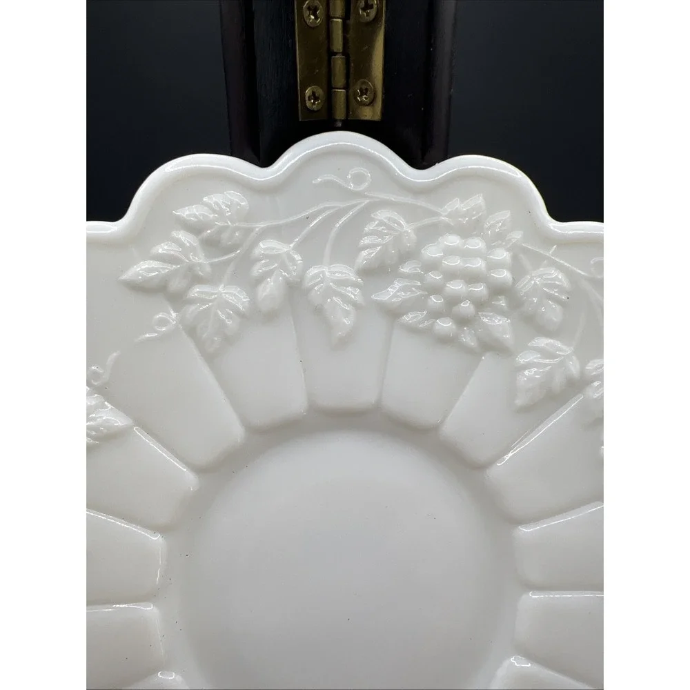 Vintage Westmoreland Glass Co Milk Glass Paneled Grape Tea Cup Saucer 5.75